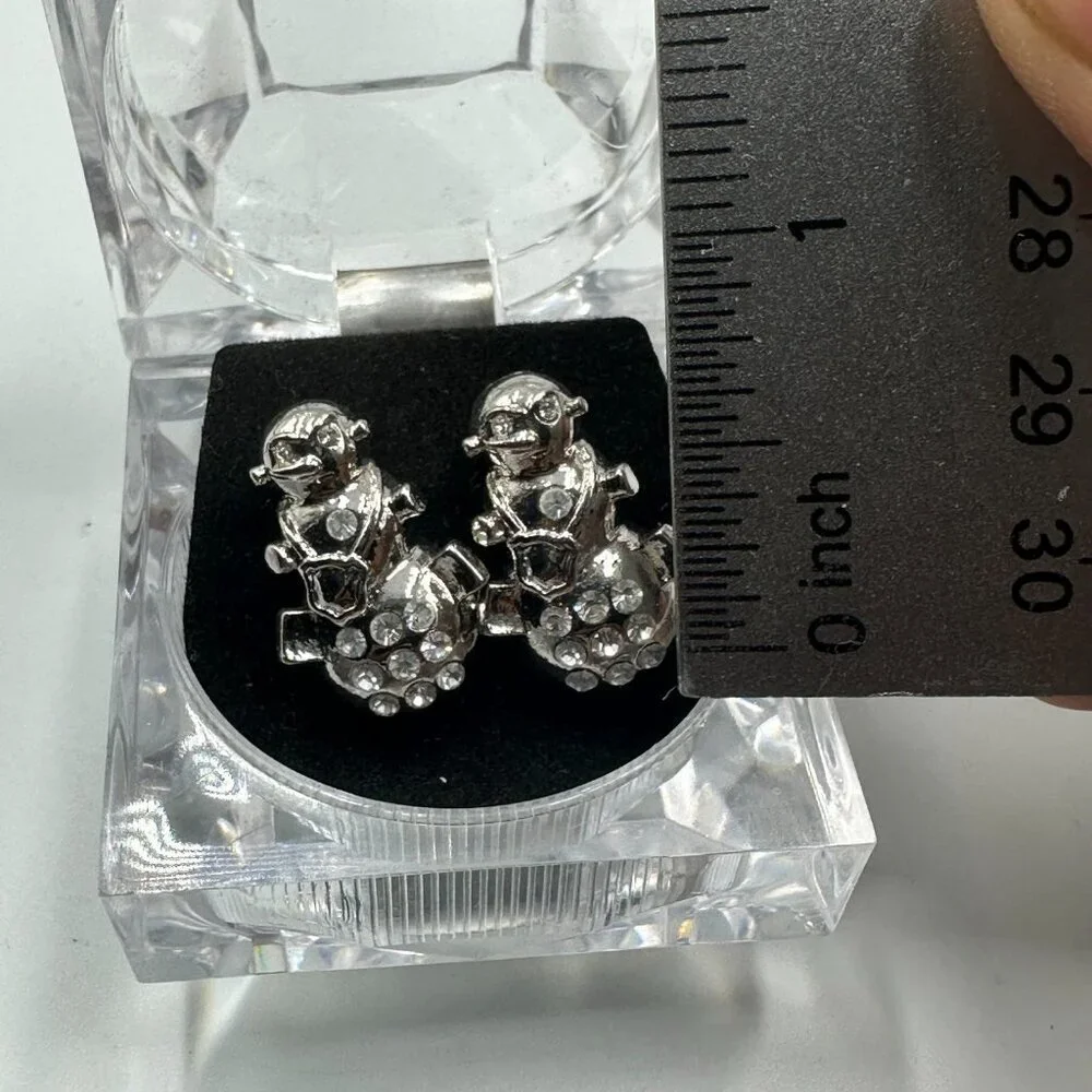 3/$30 Snowman Stud Earrings Men Silver Tone Rhinestone Iced Hip Hop Streetwear
